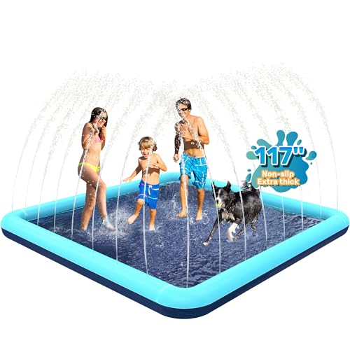 Image of 117'' Splash Pad for Dogs, Non-Slip Sprinkler for Kids, Square Splash Pad for Kids Ages 4-8, Splash Pads for Toddlers 1-3, Dog Sprinkler Shallow Pool, Outdoor Water Toys for Backyard, Teal
