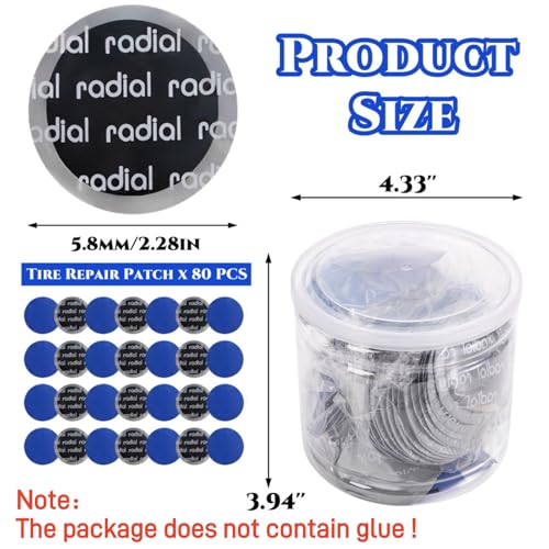 Image of 80 Pack Tire Repair Patch, 58mm Round Universal Tire Tube Patch Repair Kits, Heavy Duty Rubber Tire Tyre Puncture Fast Repair Cold Patches for Car, Truck, Motorcycle, Bike