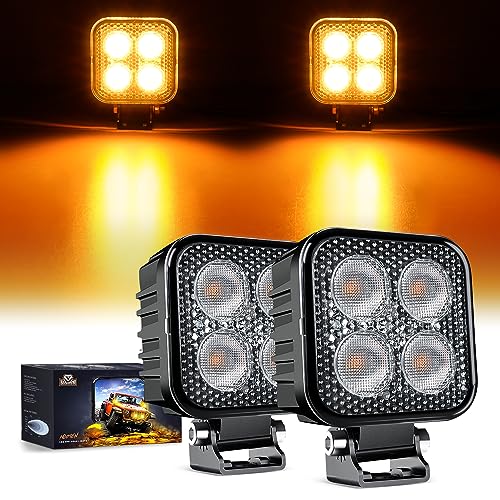Nilight 2PCS 3 Inch 15W Amber LED Pods Square Built-in EMC Work Flood Beam for Offroad Lighting Side Light Rear Back-Up Light for Tractor Truck Motorcycle Boat ATV UTV