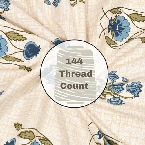 Image of Mafatlal 144 TC Jaipuri Cotton King Bedsheet | 90 x 108 Inches | Traditional Design | Smooth, Long-Lasting & Soft | 2 Pillow Covers | White Alyssum