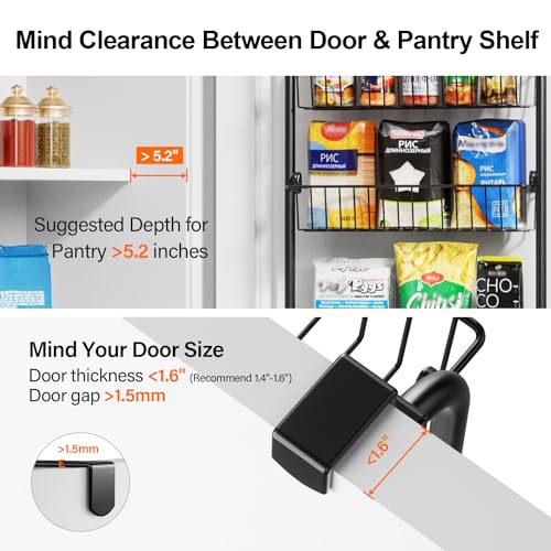 Image of Delamu Over The Door Pantry Organizer, 8-Tier Pantry Door Organizers and Storage, Metal Hanging Spice Rack, Seasoning Organizer, Door Organizer for Home Kitchen Bathroom, Black