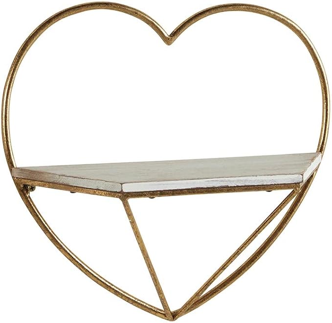47th & Main Heart Floating Metal Wall Shelf, 14" L x 5.5" W x 12.5" H, Gold