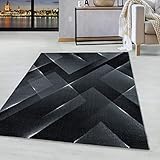 HomebyHome Teppich Kurzflor Geometrisch Design Wohnzimmer 8 mm Florhöhe Weich Rechteckig Läufer Schwarz, Farbe:Schwarz, Grösse:120x170 cm