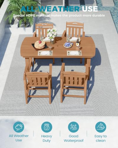 Image of Ciokea HDPE Outdoor Dining Set of 4, Patio Table and Chairs Sets, Teak