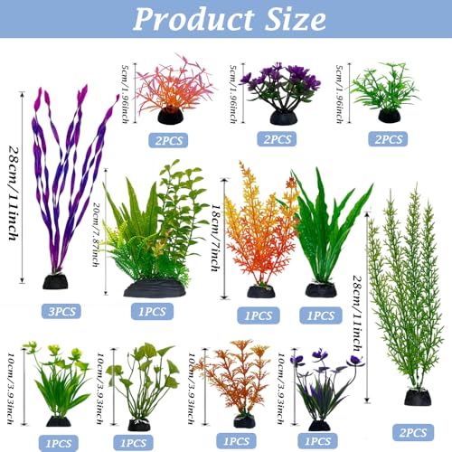Image of Aquarium Plants,Artificial Fish Tank Decorations Decor Plastic Plants Set 18 Pcs Landscaping Decorations Fish Tank Accessories,Small to Large,Tc1802