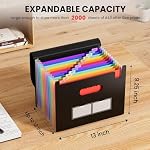 Sooez Accordion File Organizer, 13 Pockets Expanding File Folder, Portable Monthly Paper Bill Tax Receipt Organizer, Letter A4 Size Document Holder with Blank Labels, Black - Image 2