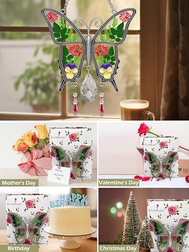 image for KY&BOSAM Crystal Butterfly Suncatcher Stained Glass Panels for Windows