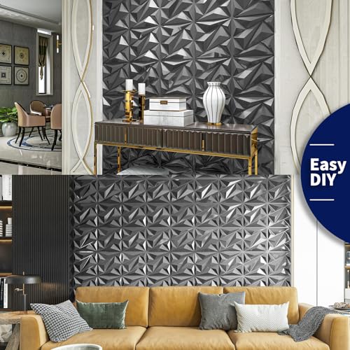 Image of Art3dwallpanels 33 Pack 3D Wall Panel Diamond for Interior Wall Decor, PVC Textured Wall Panels, 12''x12'' Cover 32.Sq.Ft. Silver