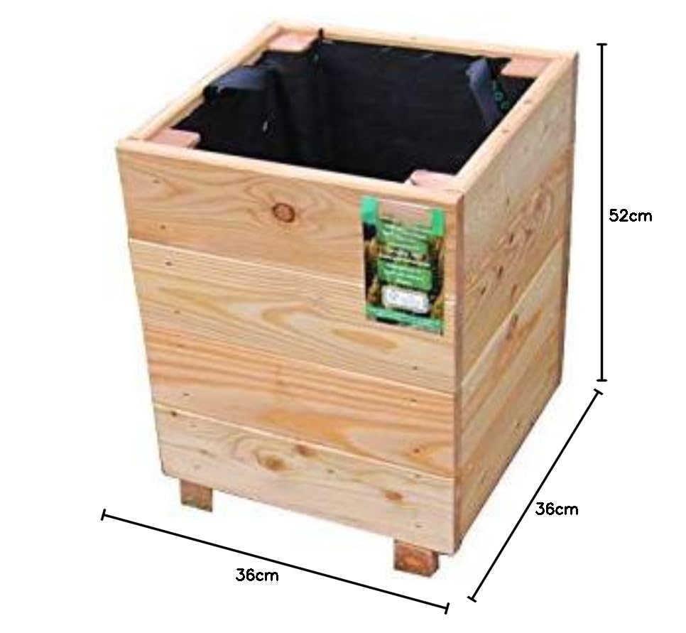 HOQ Pflanzkasten aus Lärche - mit Vlies und Griffen - Premium Pflanzkübel - Holz Blumentopf - Hochbeet aus Holz - Blumenkasten 36 x 36 x 52 cm