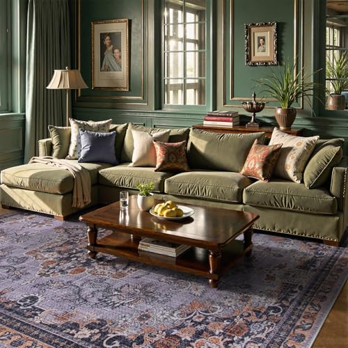 Image of Lahome Oriental Purple Rugs for Living Room, Ultra-Thin 8x10 Rug for Dining Room Non-Slip Boho Area Rug for Bedroom, Non-Shedding Vintage Area Rug for Home Office (Purple, 8'x10')