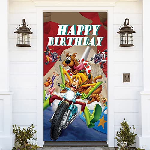 Scooby Doo Theme Happy Birthday Door Banner 72.8x35.4in Mystery Machine Van Halloween Scooby Doo Zombie Island Backdrop for Kids Happy Birthday Dessert Table Top Decor Outdoor Door Banner