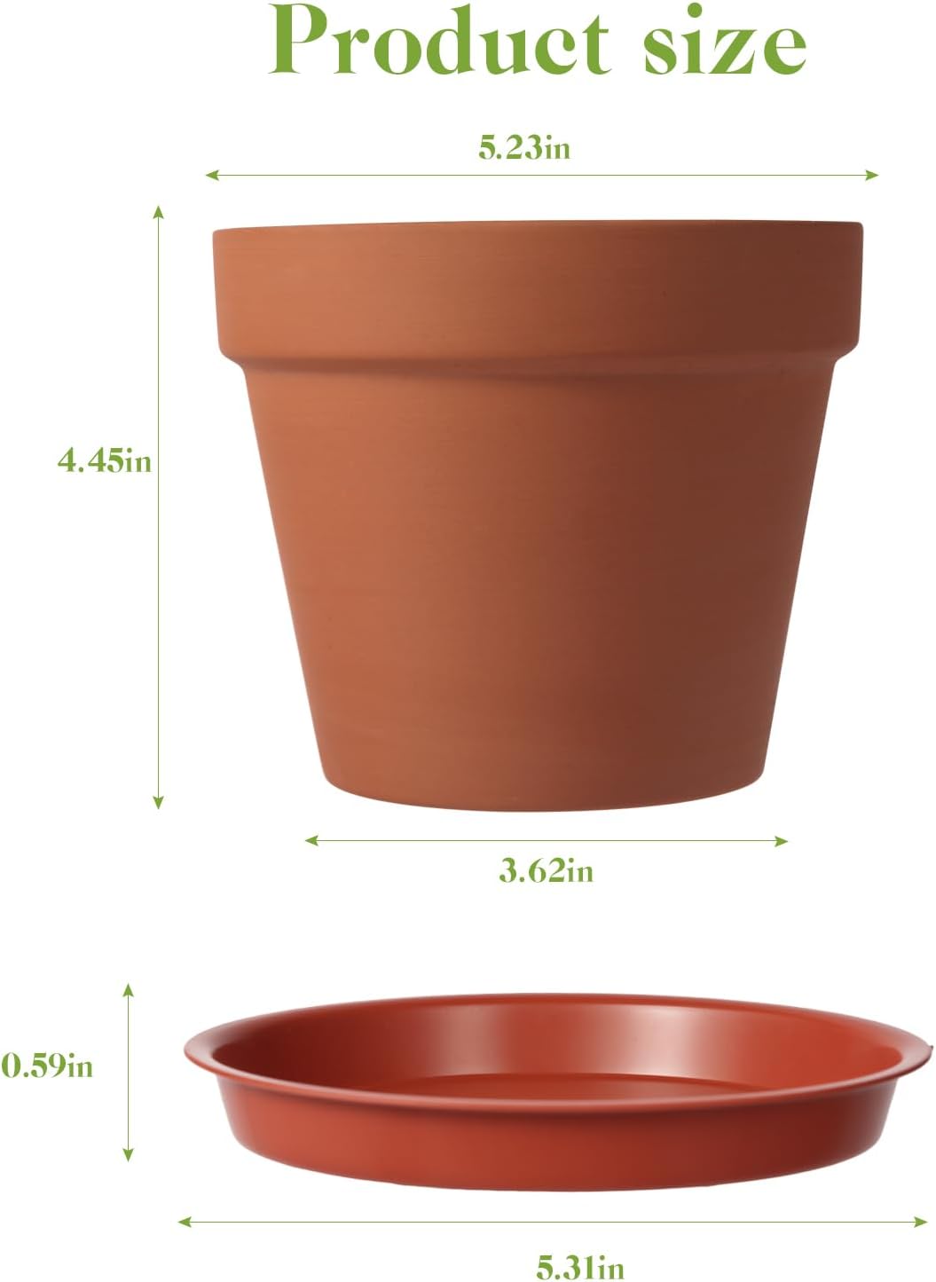 KOAMLY 6 PCS Clay pots and Plates, 5-inch red Clay pots with Drainage, Perfect for Indoor, windowsill, and Garden Plants