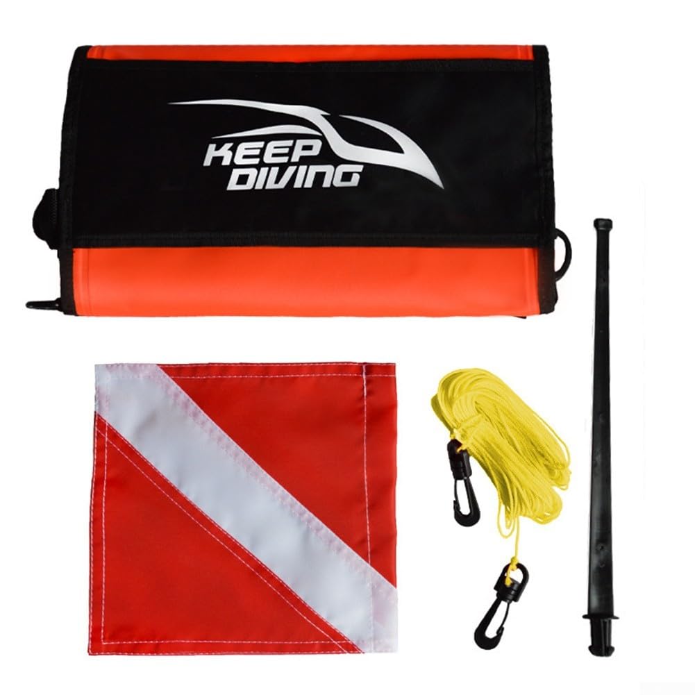 Arancio Diving Tubo Galleggiante Con Bandiera Di Sicurezza E 5 D Anelli Per Attrezzatura Da Pesca Subacquea Deposito Ad Alta Visibilità Boa Gonfiabile Con 20m Corda E Supporti Fucile Per Sport