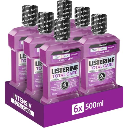 LISTERINE Total Care Zahn-Schutz 6 x 500 ml, schützende Mundspülung gegen Karies mit 6 in 1 Wirkung, antibakterielles Mundwasser schützt vor Zahnfleischproblemen, bis zu 24h frischer Atem