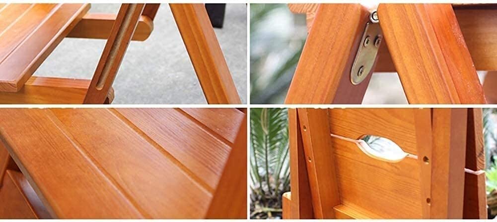 Trittschemel aus Holz, Trittschemel für den Haushalt, massiver Holz-Zweistufen-Trittleiter-Fußhocker, multifunktionaler Klappstuhl-Trittschemel