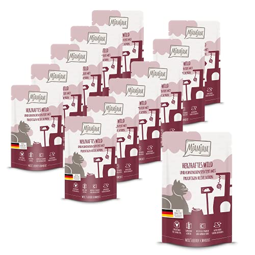 MjAMjAM 1111312 - purer Fleischgenuss - zartes Känguru pur 12er Pack & - Premium Nassfutter für Katzen - Quetschie - herzhaftes Wild & Kaninchen an fruchtigen Heidelbeeren, 12er Pack