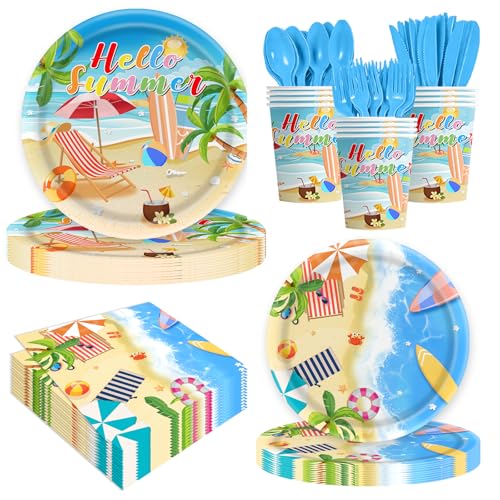 140pcs Luau Party Supplies Party Tableware for Aloha Hawaiian Party Decorations Dinnerware Set Serves 20 + Guests for BBQs & Summer party