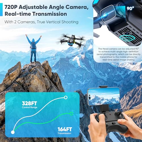 Flymevac Drone with Camera, Dual 720HD, Drone for Kids with Cool Lights, Cestures Control, Vertical Shooting, Waypoint Flight, Gravity Control, 3D Flip, 3-Speeds, Drones for Adults, Beginners, Kids - Image 4