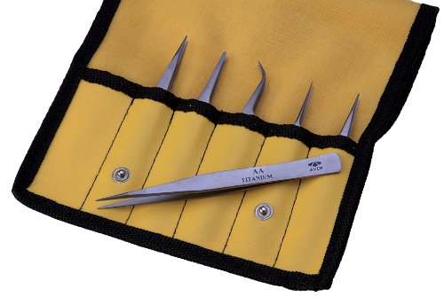 Aven 18480TT 6 Piece Titanium Tweezer Set with Protective Pouch