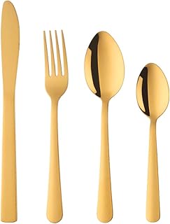 Stainless Steel Silverware Set for 4 Gold Flatware Kitchen Cutlery Set Include F - Compare price