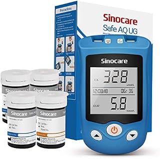 sinocare 2-in-1 Uric Acid & Blood Glucose Test Kit, Safe AQ UG Multifunctional Monitor for Blood Sugar & Gout Test, w/ Test Strips x 100 & Lancing Devices x 100, for Diabetics & Gout - in mmol/L