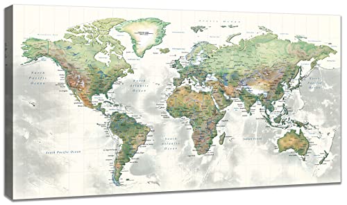 Kzku Yellow World Map Canvas Wall Art For Living Room Yellow Wall Decor Office World Map Wall Art Map Of The World Picture Framed Artwork Decor For Home Bedroom Decoration 20X40Inch #TOP11