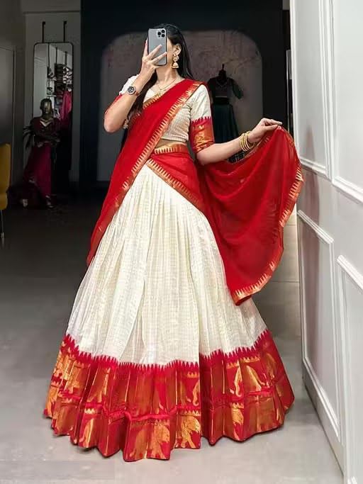 Image of ZITON ARICO MART Women's Indian Traditional Kanjivaram Silk Pure Weaving Lehenga Choli Along With Dupatta And Blouse Piece, Half Saree (Unstitched)