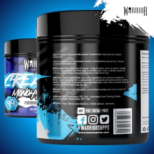 Warrior Creatin Monohydrat Pulver 300 g, Kreatin Vegan – Blaue Himbeere 3 g pro Portion, 90 Portionen, mikronisiert, angenehmer Geschmack… – Ansicht 6