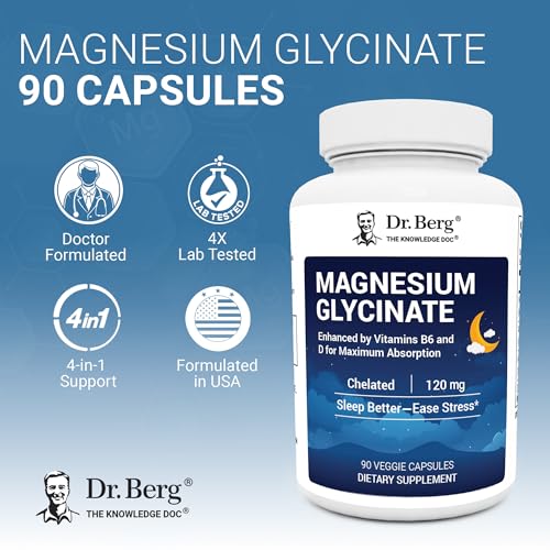 Image of Dr. Berg Magnesium Glycinate 90ct - 4-in-1 Chelated for Muscle, Nerve, Sleep & Stress Support*- w / D3, B6 & Zinc - 4X Lab-Tested - No Fillers - Formulated in USA, GMP-Certified