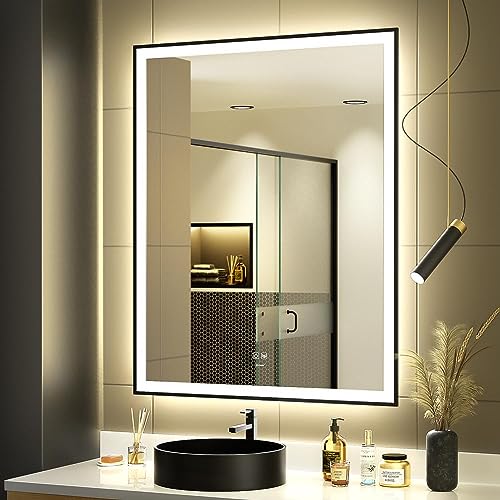 GANPE Espejo de baño LED, Espejo de tocador de Maquillaje montado en la Pared, Espejo Iluminado Moderno Grande, antiniebla+IP44 Impermeable+Vertical y Horizontal (80 x 100 cm)