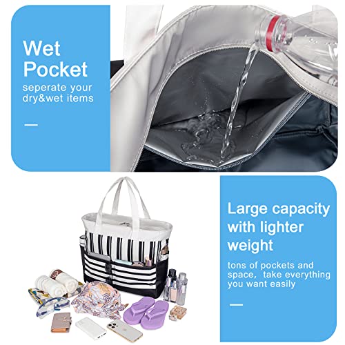 Bolsa de playa impermeable para mujer con compartimento húmedo 3