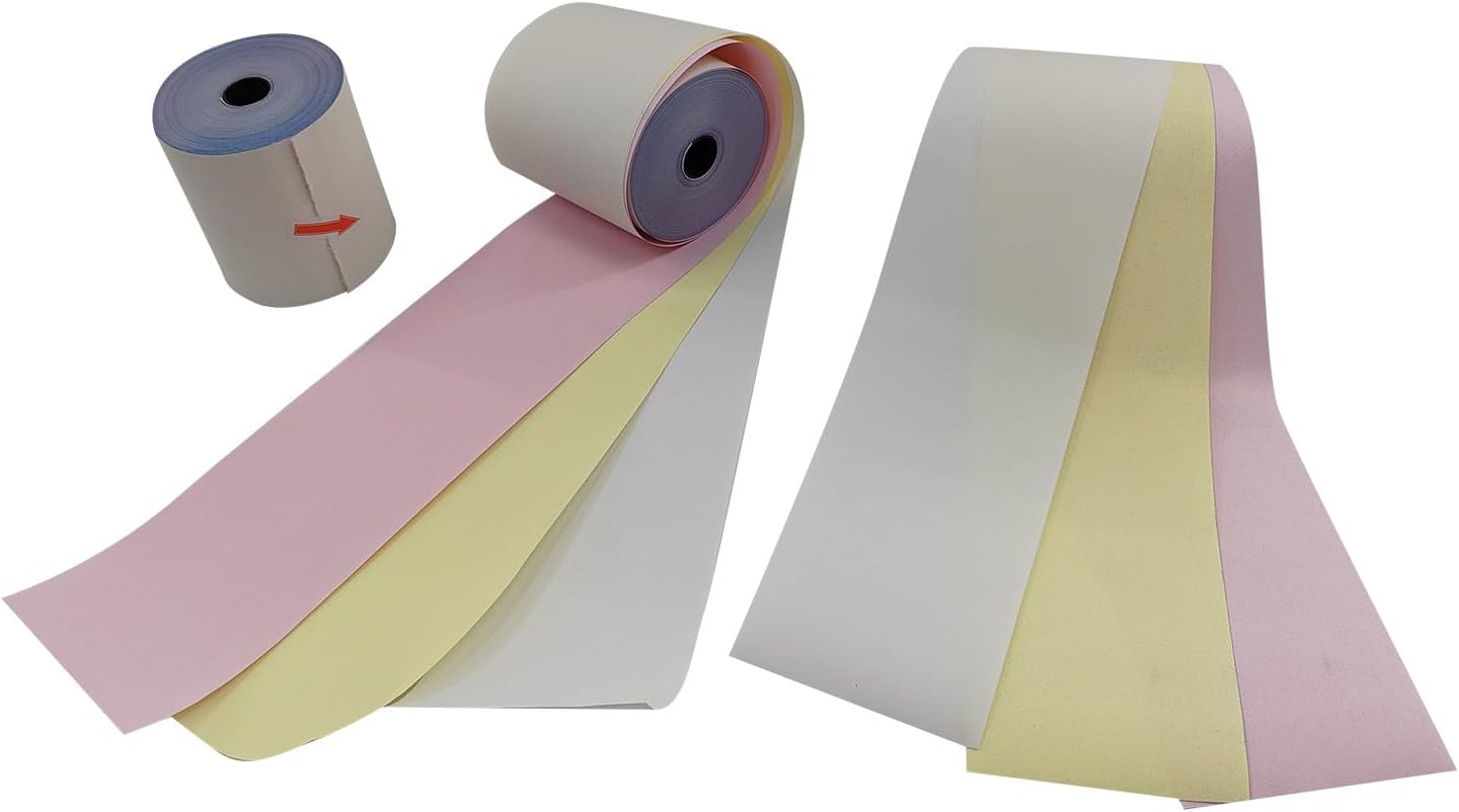3-Ply Carbonless 3" x 65' White/Canary/Pink Receipt Paper (32 Rolls) for Restaurants, Kitchen & POS Cash Registers | Compatible with Star Micronics SP700, SP2000, UP389, Omni 480, TMU 220