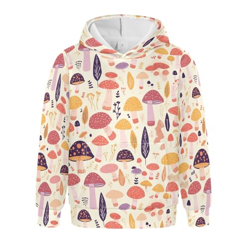 KLL Mushroom Doodle Boys And Girls Sweatshirts Sweater Crewneck Hooded Pullover Shirts with Kangaroo Pocket