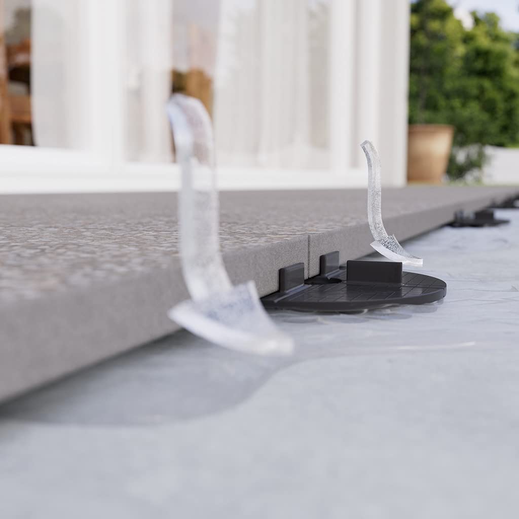 50x LANGFIT® Plattenlager - Flexibles Terrassenlager mit 3mm Fugenkreuz für Feinsteinzeug Terrassenplatten – 1cm Auflagenhöhe – Made in Germany – MS-PL3-10