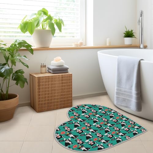 Niedliche Französische Bulldogge Liebe Langhaar Verdickte Boden Fußmatte Teppiche 80 cm Hund Bulldogge Bereich Teppich für Wohnzimmer Küche Schlafzimmer Waschbar rutschfest Bodenmatte Teppich