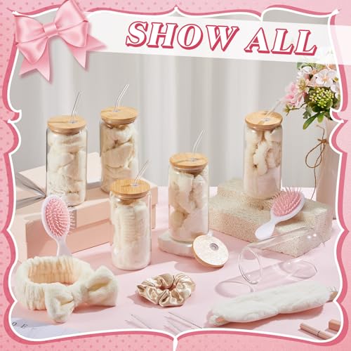 Acellegic 37 Pcs Spa Sleepover Party Supplies for Girls, 6 Set Spa Party Favors, Include Cups, Hairbands, Sleep Eye Mask, Headband, Brush, Tote Bags with Ribbon for Beige Sleepover Birthday Favors by Acellegic - Used condition - Image 4