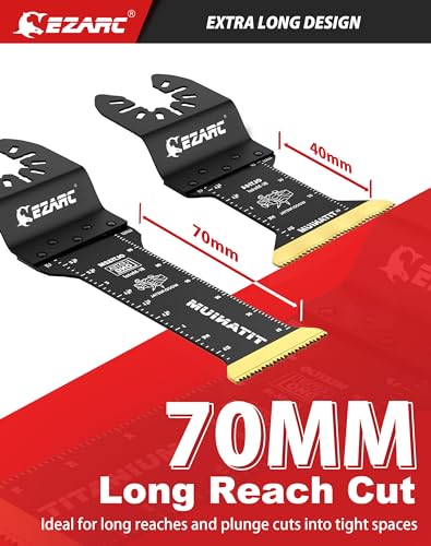 EZARC Titanium Oscillating Saw Blades, Standard Length & Extra-Long Oscillating Multitool Blades for Metal, Wood Nails, Screws Cutting, Plastic, 12 Pack 2 EZARC Titanium Oscillating Saw Blades, Standard Length & Extra-Long Oscillating Multitool Blades for Metal, Wood Nails, Screws Cutting, Plastic, 12 Pack - Image 2