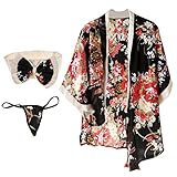 Incluyendo una bata de kimono al costado del hombro, un corsé y una ropa interior de tanga caliente con tanga G y diseño trasero T