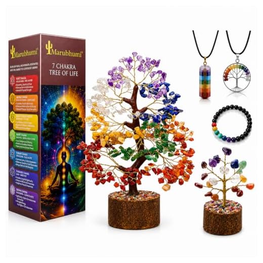 Chakra Healing Crystal Tree Kit with 7 Chakra Bracelet and 2 Pendant Necklace Handmade Bonsai Gemstones Trees for Home Decor, Positive Energy, Money, Good Luck Birthday Gifts for Women, Mom