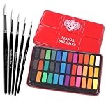 Major Brushes White Sable Round Brush Set of 5 Plus Artist Watercolour Paint Tin 36 Blocks Red Metal Lid