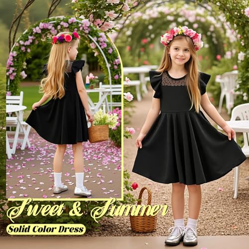 Little Bitty Girls Dress Summer Wedding Guest Ruffle Sleeve Mesh A Line Casual Skater Party Dresses with Pockets 3-8 Years4