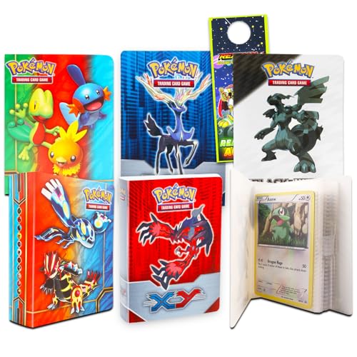 Pokemon Binders for Cards Bundle - 6 Pack Assorted Mini Binders Each Holds 60 Cards Plus Door Hanger | Pokemon Card Carrying Case Set