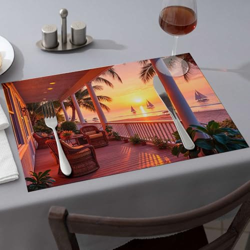 Tablecloth Sunset View from A Beachside Porch. Dining Place Mats Western Party Decorations Western Party Decoration(1PCS)