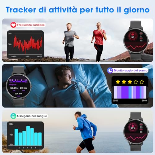 Smartwatch Uomo Donna Chiamate Bluetooth e Risposta Vivavoce, 1.39" Orologio Sport Fitness Tracker Cardiofrequenzimetro, Contapassi, Monitoraggio del Sonno, Smart Watch Compatible con Android iOS