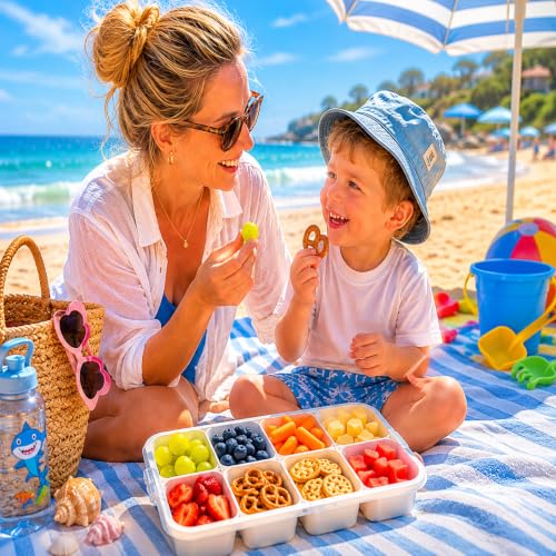 Snackle Box Container,Portable Snack Box 8 Compartment Divided Serving Tray with Lid,Clear Storage Organizer for Fruit Candy Nuts Veggie-Perfect for Road Travel Party (2 Pack-8 Compartments) by Mr Quickly - Used condition - Image 9