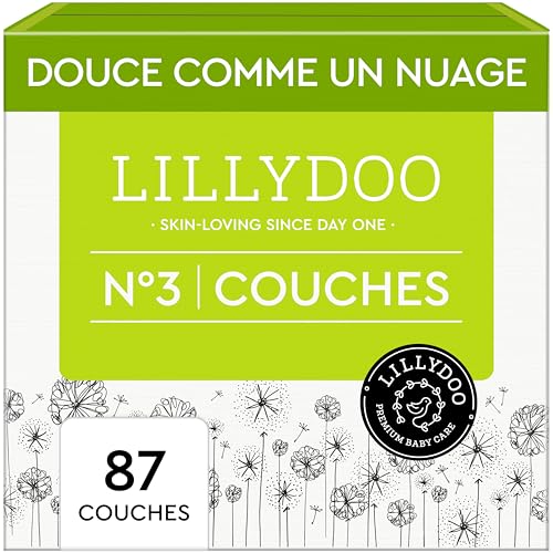 LILLYDOO - Couches Bébé Hypoallergéniques, Taille 3 (6-10 kg), Lot de 3 paquets (87 pièces), Ultra Douces et Absorbantes, sans Parfum et Lotion pour les peaux sensibles, Testées dermatologiquement-image