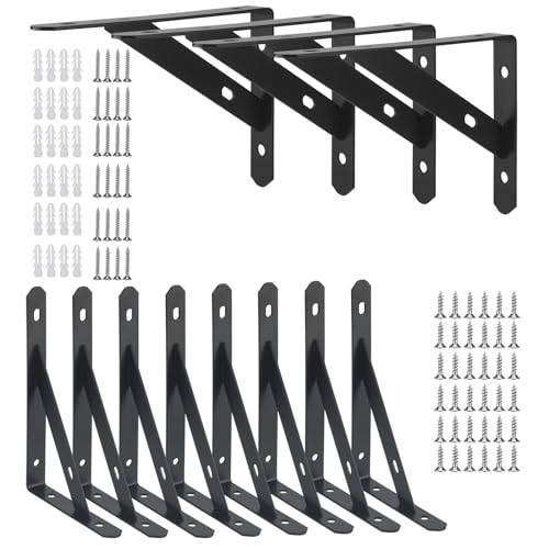 FAAING 12 Stück Regalwinkel Schwarz Metall 150mm, 90 Grad Regalträger Regalkonsolen Regalhalterung mit Schrauben, Regalträger für Wandmontage und Gipskarton, Tragkraft 30 kg