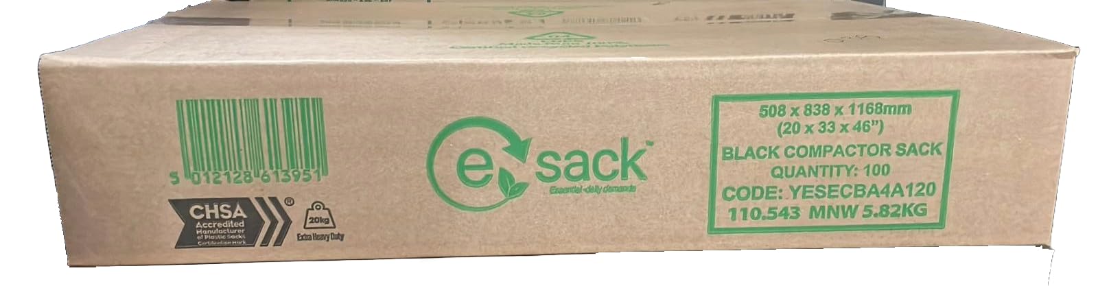 Parkers Foodservice Black Extra Heavy Duty Compactor Refuse Sacks – 1 X 100 – 508 X 838 X 1168Mm – 20Kg Rated Capacity (Yesecba4a120)