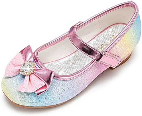 Furdeour Little Girl Princess Rainbow Shoes Gold High Heels Sequins Flower Girls Wedding Mary Jane Glitter Shoes Size 9 Cute Toddler Girls Dress up Shoes (2701Rainbow 9)