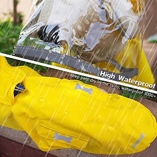 Dog Waterproof Raincoat With Poncho Hoodie, High Reflective Adjustable Yellow Pet Rain Jacket With Leash Hole For Small Medium And Large Dogs (Yellow, X-Small) #TOP3